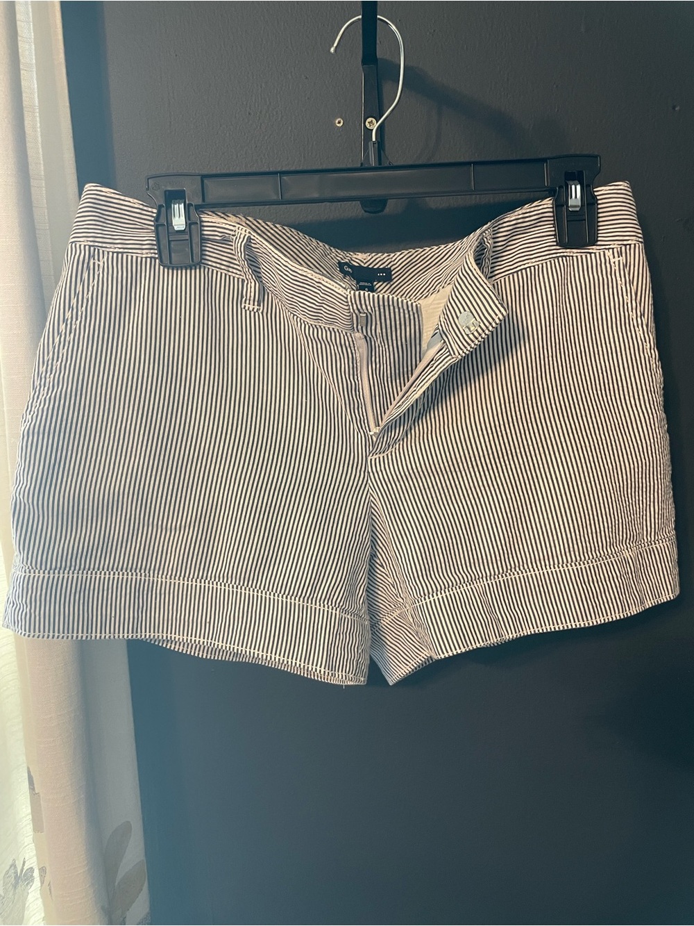 GAP Women's Navy and White Striped Cuffed Shorts